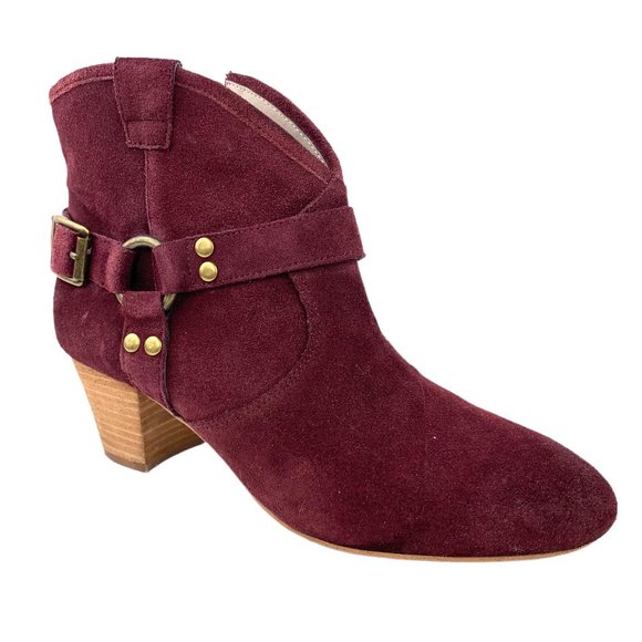 Nordstrom‎ HINGE 'Billy' Burgundy Suede Harness Zip Booties - Picture 2 of 11